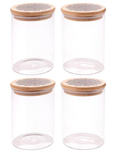 UMAI Pack of 4 Kitchen Containers Set Glass Jars with Printed Bamboo Lids I Airtight Storage for Cookies, Snacks, Spices I 600 ml Each | Multiutility Borosilicate Jars for Tea, Coffee, Sugar